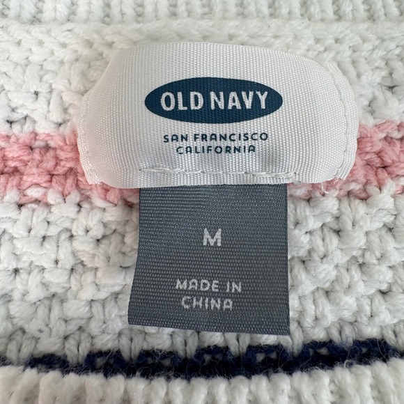 Old Navy Womens Multi Color Stripe Textured Cotton Blend Crewneck Sweater Medium - Picture 6 of 12